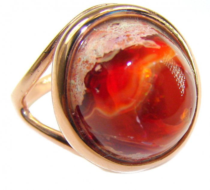Orange Galaxy best quality 14.4 carat Mexican Opal 18K Rose Gold over .925 Sterling Silver handmade ring 7 - video