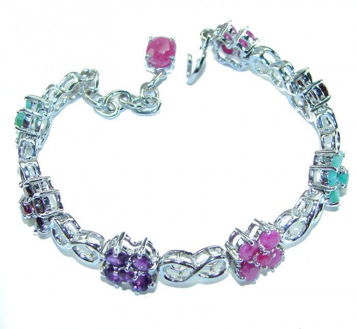 Gabriella 25.5 carat Genuine Ruby Emerald Sapphire .925 Sterling Silver handcrafted Bracelet