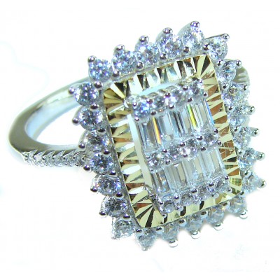 Art Deco 11.2 carat White Topaz 14K Gold over .925 Silver handcrafted Cocktail Ring s. 9