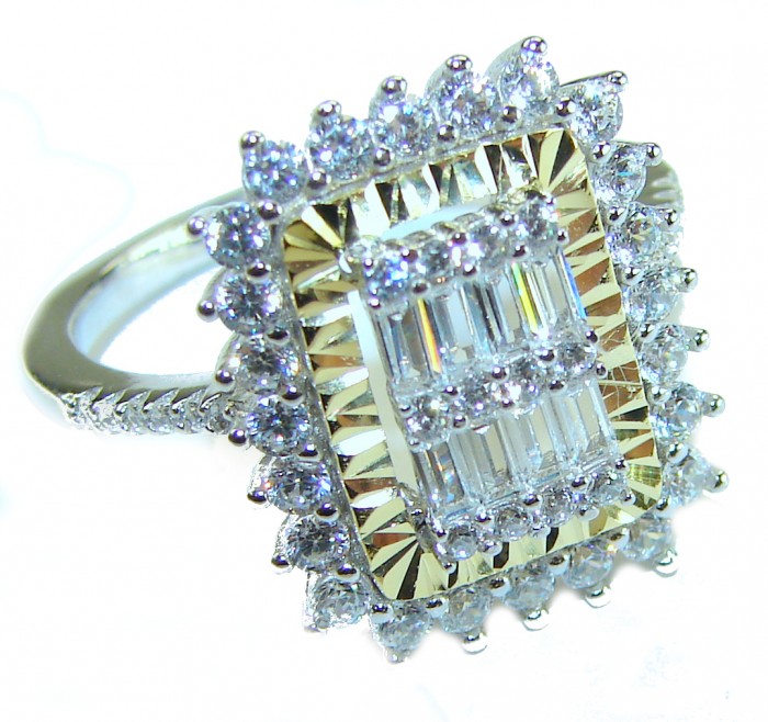 Art Deco 11.2 carat White Topaz 14K Gold over .925 Silver handcrafted Cocktail Ring s. 9