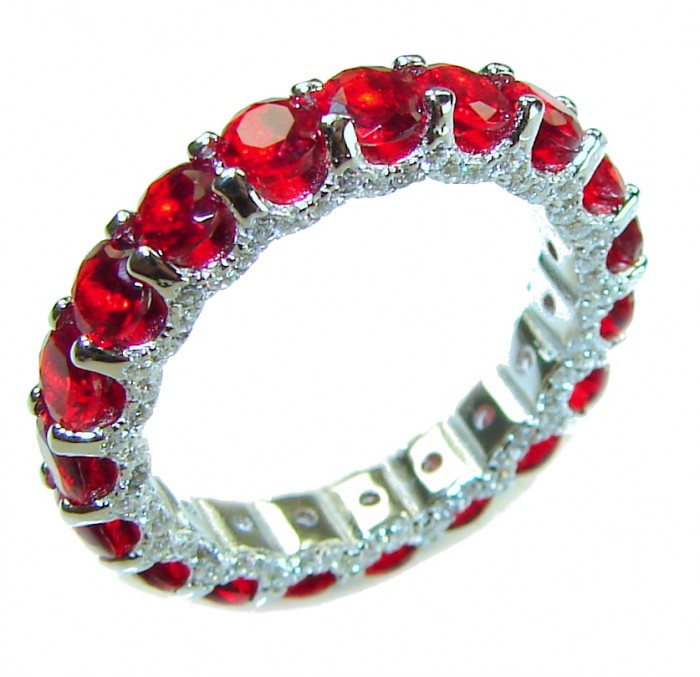 Bella Rosa Natural 6.4 carat Ruby .925 Sterling Silver handmade Eternity Ring size 6