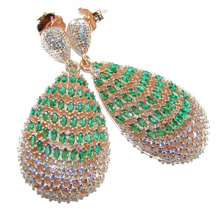 18.8 carat Emerald 18K Rose Gold over .925 Sterling Silver handmade Statement LONG Earrings - video