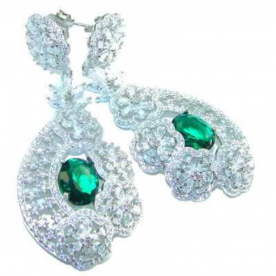 Special design! Opera - Precious - 11.8 carat Emerald .925 Sterling Silver handcrafted Statement earrings