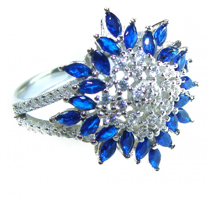 Wild Oceanv 4.8 carat Authentic Sapphire .925 Sterling Silver Handcrafted Ring size 8