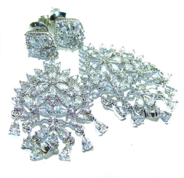 Precious genuine 11.9 carat White Topaz .925 Sterling Silver handcrafted earrings - video