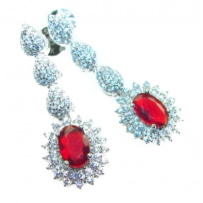 Pure Luxury 4.2 carat natural Ruby .925 Sterling Silver handmade Statement earrings