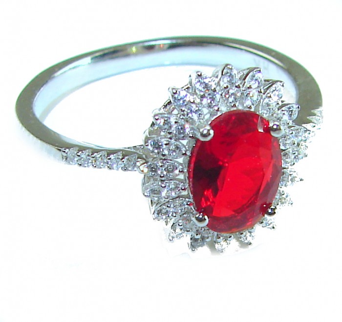 Authentic 2.3 carat Ruby .925 Sterling Silver handmade Cocktail Ring s. 8 1/4