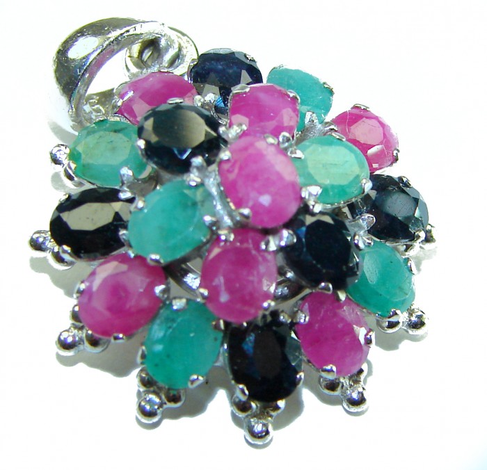 Floral-inspired authentic 10.5 carat Ruby Sapphire .925 Sterling Silver handcrafted Pendant