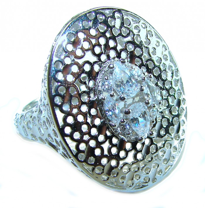 White Planet 4.2 carat White Topaz .925 Silver handcrafted Cocktail Ring s. 8