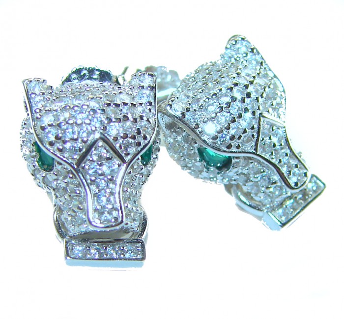 Precious Cheetah 0.4 carat Emerald White Sapphire .925 Sterling Silver earrings
