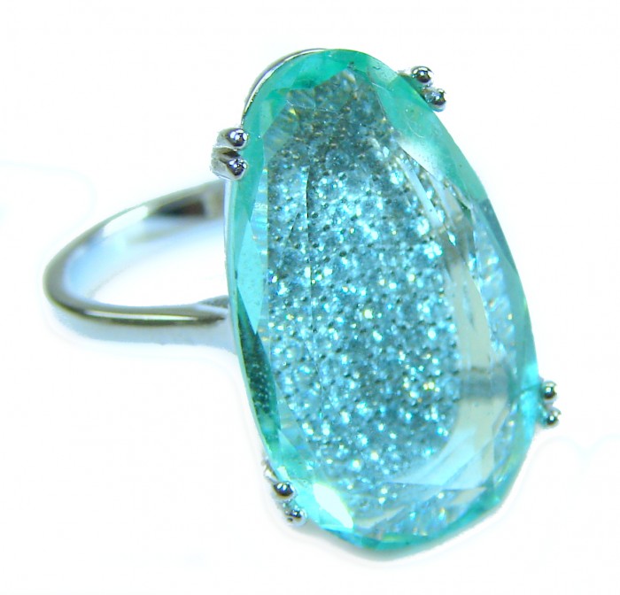 Eau Pure 19.5 carat Green Amethyst .925 Sterling Silver Handcrafted .925 Sterling Silver Handcrafted Ring size 7