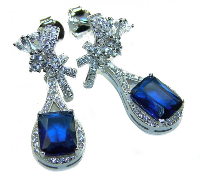 Pear cut 4.5 carat Sapphire .925 Sterling Silver handcrafted incredible earrings