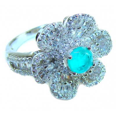 Royalty 2.2 carat round cut Emerald .925 Sterling Silver entirely handmade Statement ring; s. 6