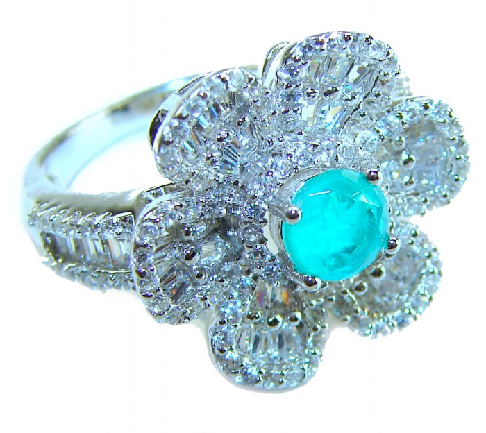 Royalty 2.2 carat round cut Emerald .925 Sterling Silver entirely handmade Statement ring; s. 6