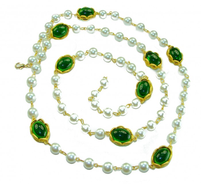 Incredible 48 inches long Freshwater Pearl 10K Gold over .925 Sterling Silver handmade Necklace