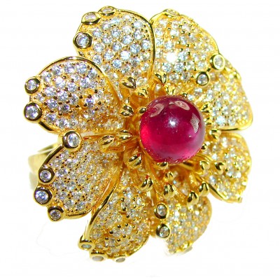 Bella Rosa Natural 28.4 carat Ruby White Sapphire 22K Gold over .925 Sterling Silver handmade Large Statement Ring size 6 1/4