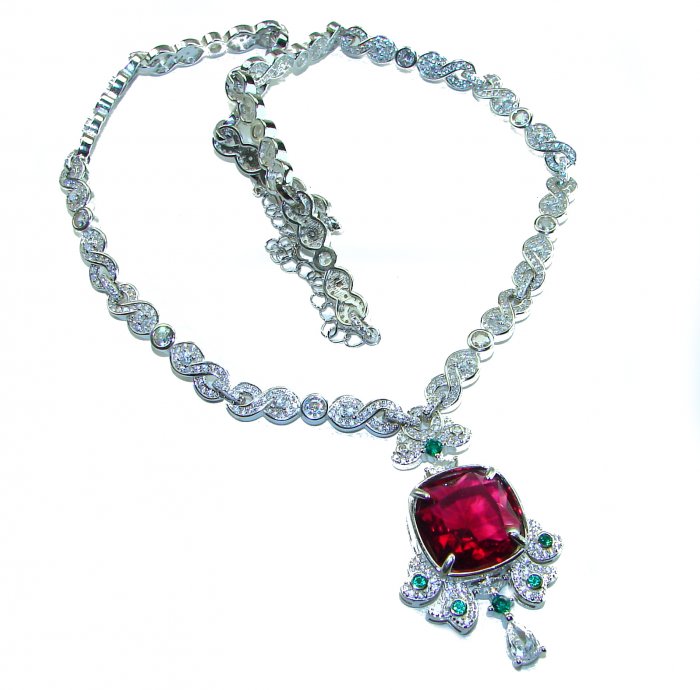 Art Deco - Luxurious natural 12.5 carat Ruby .925 Sterling Silver handmade Statement necklace - video