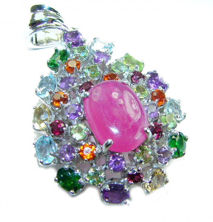 Gabriella 15.2 carat authentic Ruby .925 Sterling Silver handcrafted Statement Pendant