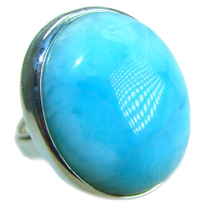 Caribbean Beauty 29.5 carat Genuine perfectly Blue Larimar .925 Sterling Silver handmade LARGE ring size 8 adjustable