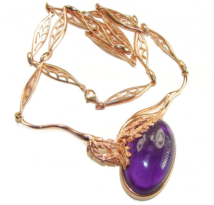 Purple Rose authentic 39.8 carat authentic Amethyst 14K ROSE Gold over .925 Sterling Silver handcrafted Station necklace