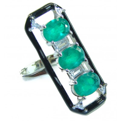 Art Deco 8.2 carat Colombian Emerald .925 Sterling Silver handcrafted Ring size 6