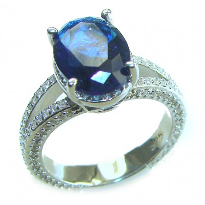 Luxurious 7.8 carat Sapphire .925 Sterling Silver handcrafted Ring size 6