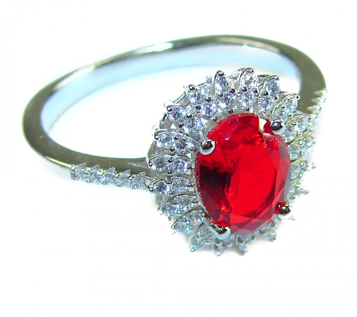 Authentic 2.3 carat Ruby .925 Sterling Silver handmade Cocktail Ring s. 7 1/4