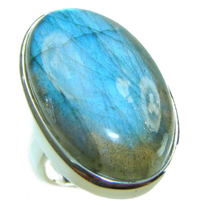 Shimmering Natural Labradorite .925 Sterling Silver handcrafted Large ring size 7 adjustable