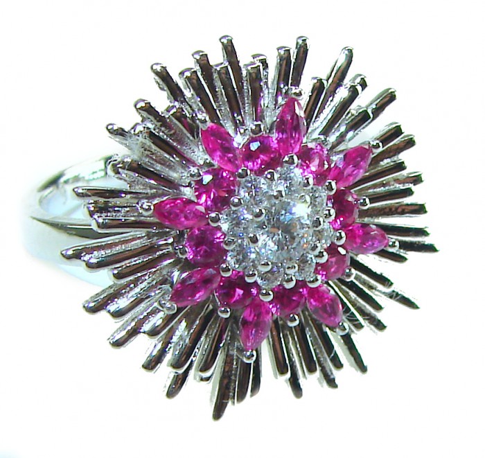 Royal red Star Genuine 6.5 CARAT Ruby .925 Sterling Silver Statement Ring size 6 1/4