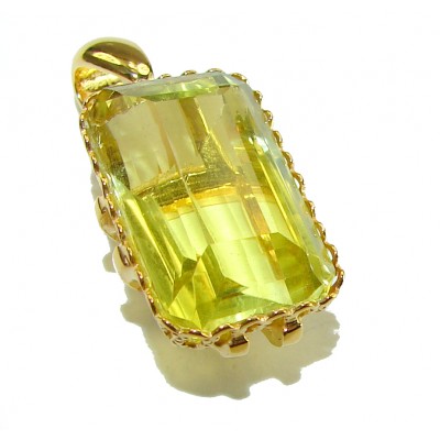 Baquette cut 10.3 carat Lemon Quartz 18K Gold over .925 Sterling Silver handcrafted pendant