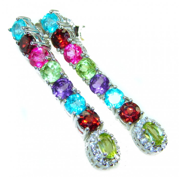 Fiesta Authentic 9.5 carat Multigem .925 Sterling Silver brilliantly handcrafted earrings