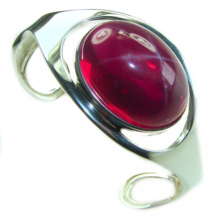 Very Rare - Bellezza Genuine 44.5 CARAT Star Ruby .925 Sterling Silver HUGE Bracelet / Cuff