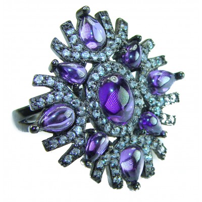 10.2 carat Amethyst black rhodium over .925 Sterling Silver Handcrafted Large Ring size 7 1/4