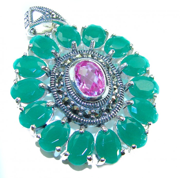 Timeless Beauty - Oval cut 15.4 carat Pink Sapphire Emerald .925 Sterling Silver handcrafted pendant