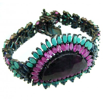 Gabriella 82.2 carat authentic Ruby black rhodium over .925 Sterling Silver handcrafted Statement Bracelet