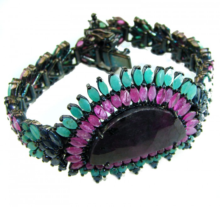 Gabriella 82.2 carat authentic Ruby black rhodium over .925 Sterling Silver handcrafted Statement Bracelet