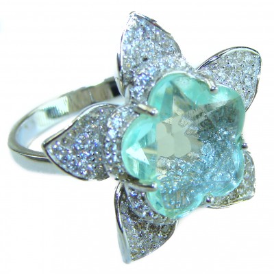Flower 8.5 carat Green Amethyst .925 Sterling Silver Handcrafted Ring size 9