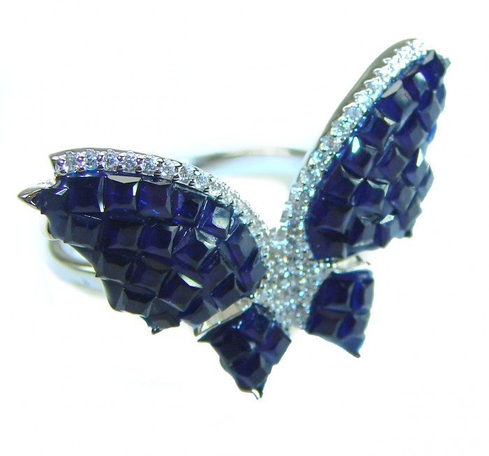 Blue Butterfly Authentic 16.2 carat Sapphire .925 Sterling Silver handcrafted Ring size 8