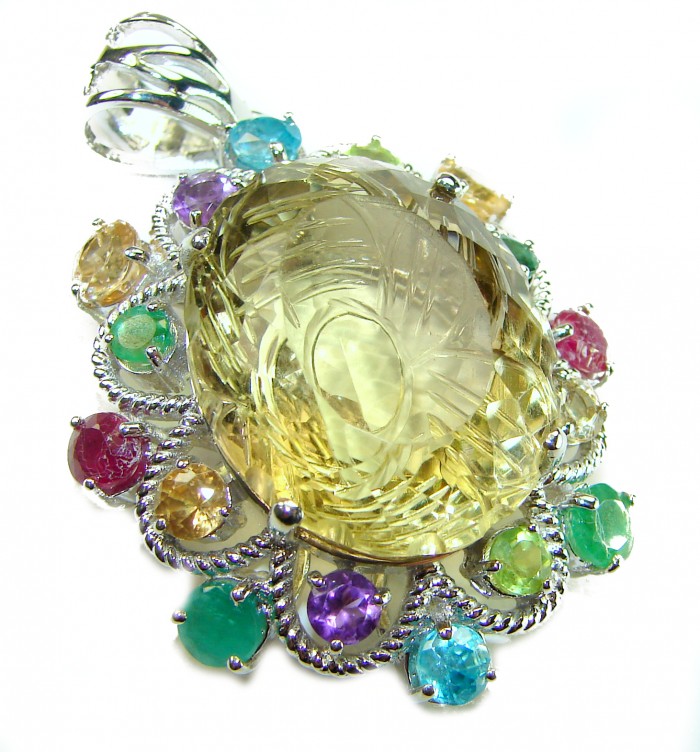 Luxury genuine 30.5 CARAT Champagne Topaz Peridot .925 Sterling Silver handmade Pendant