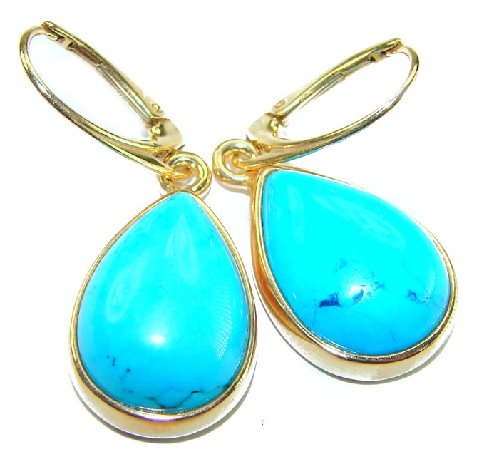 Great authentic Sleeping Beauty Turquoise 18K Gold over .925 Sterling Silver handcrafted Earrings