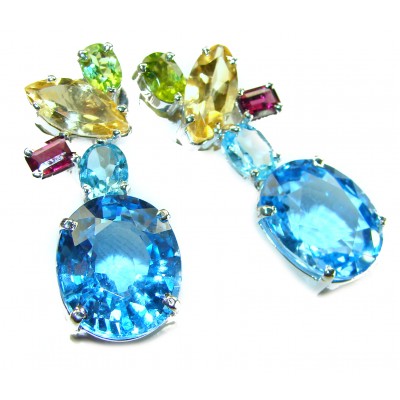 Atlantica 31.7 carat Swiss Blue Topaz .925 Sterling Silver Handcrafted Statement earrings