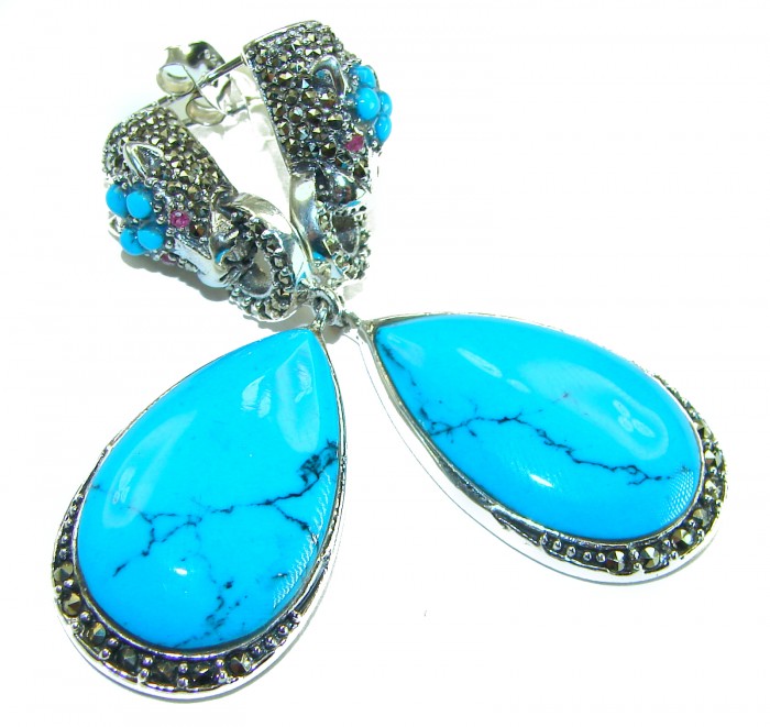 Great authentic Sleeping Beauty Turquoise .925 Sterling Silver handcrafted STATEMENT Earrings