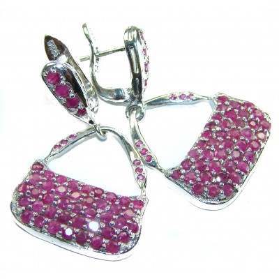 Luxurious red Bags authentic 14.8 carat Ruby .925 Sterling Silver handcrafted earrings