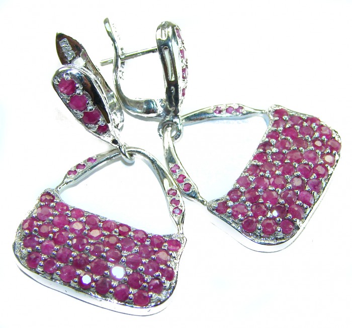 Luxurious red Bags authentic 14.8 carat Ruby .925 Sterling Silver handcrafted earrings
