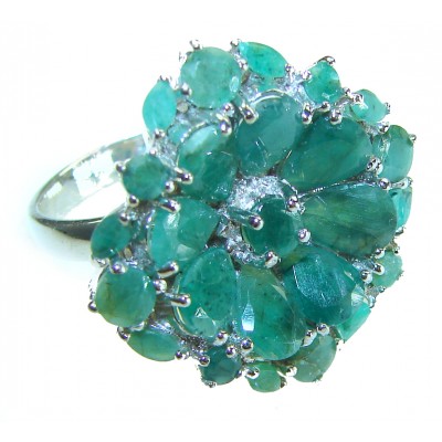 Born to Glam authentic 19.8 carat Colombian Emerald .925 Sterling Silver handcrafted Statement Ring size 9