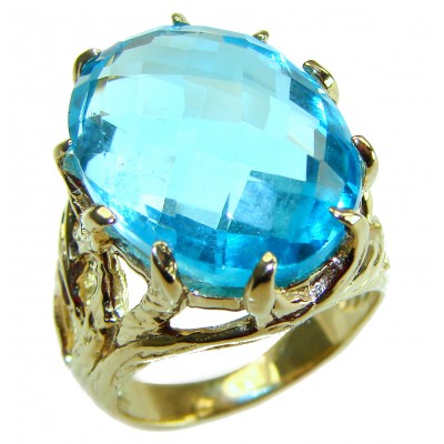 Rare finding - Costa del Sol 33.8 carat Swiss Blue Topaz 18K Gold over .925 Sterling Silver Handcrafted Large Statement Ring size 7
