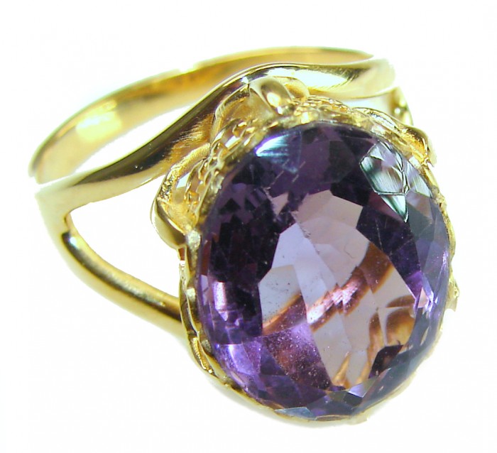 7.2 carat Amethyst 14K Gold over .925 Sterling Silver Handcrafted Ring size 7 1/2