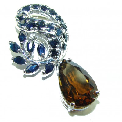 Celestial peace Authentic 9.5 carat Smoky Topaz Sapphire .925 Sterling Silver handmade Statement Pendant
