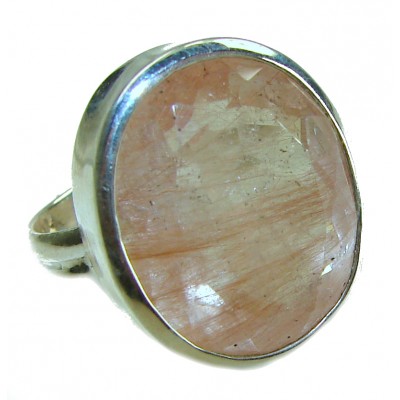 Vintage Design 15.2 carat Golden Rutilated Quartz .925 Sterling Silver handcrafted Ring Size 7 1/4