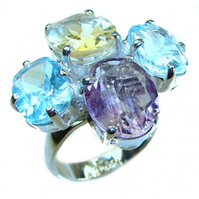 Serenity - Authentic 17.5 carat Multigem .925 Sterling Silver handcrafted Cocktail Ring s. 8